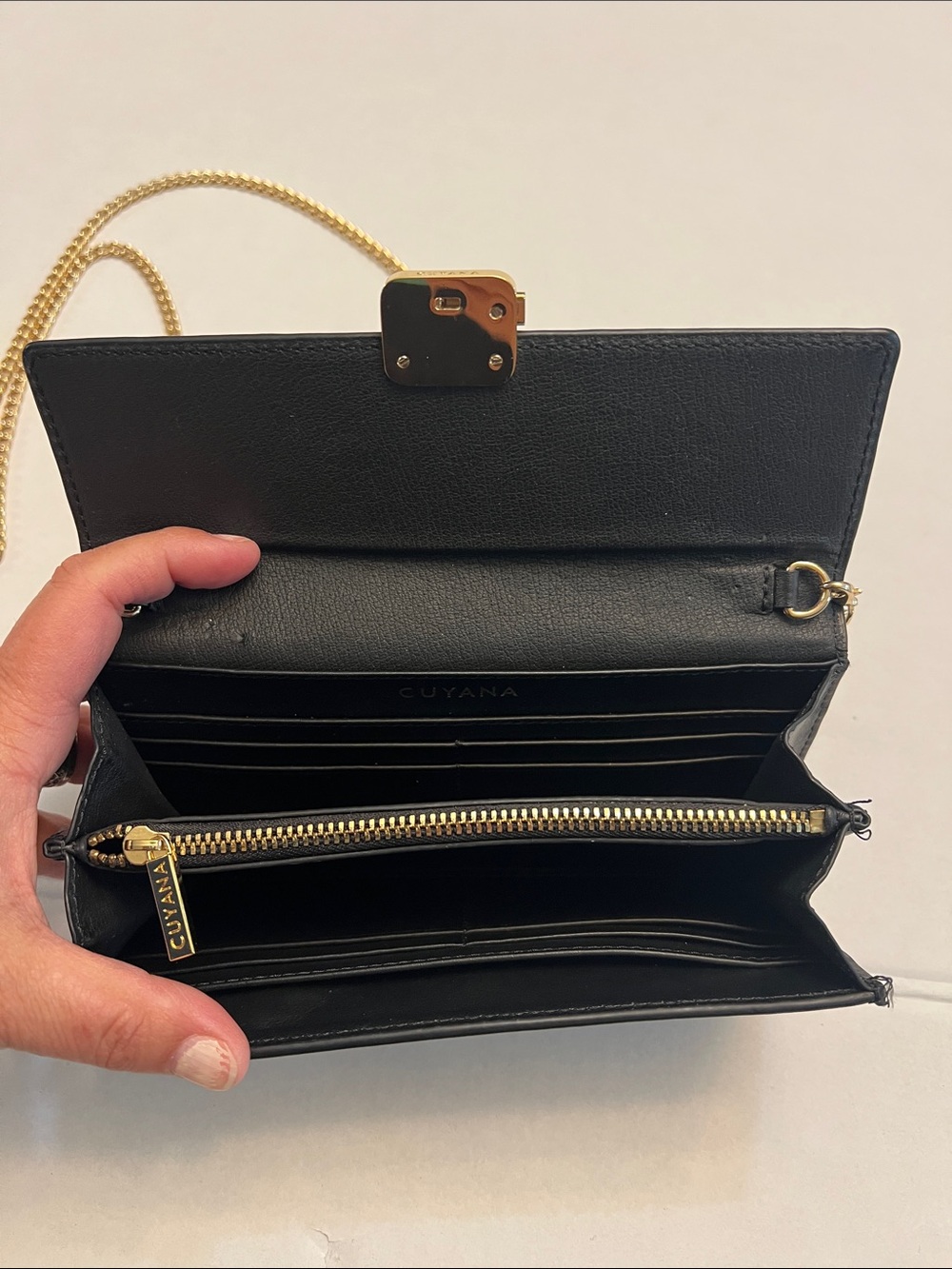 CUYANA CROSSBODY CHAIN BLACK LEATHER CLUTCH WALLET BAG - Picture 9 of 16